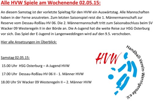 HVW Spiele am 02.05.15